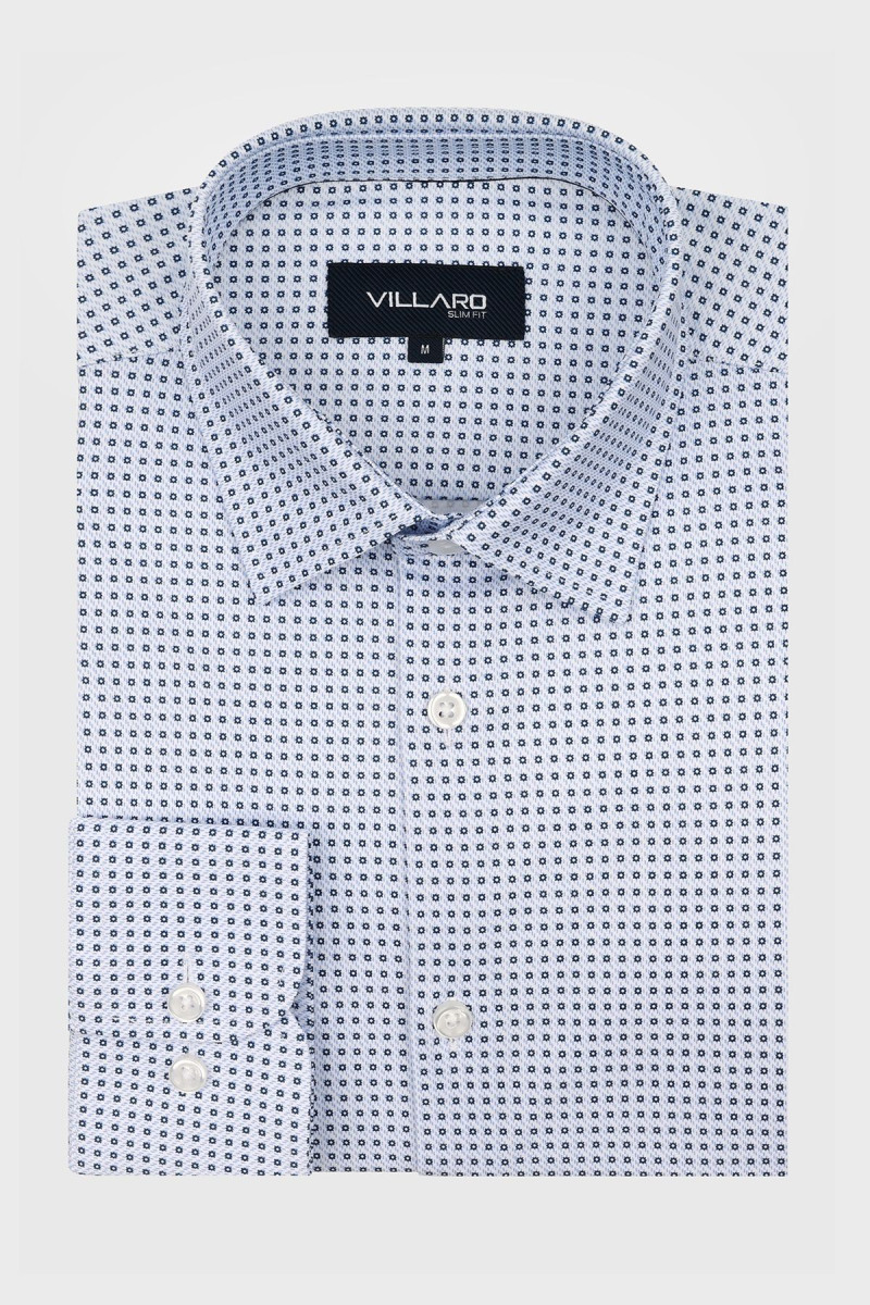 Niebieska koszula męska dzianina wzór | Villaro