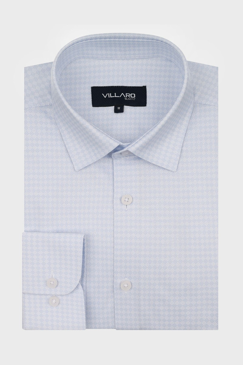 Niebieska koszula męska dzianina struktura | Villaro