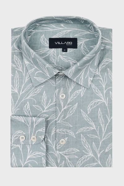 Niebieska koszula męska duży wzór roślinny | Villaro