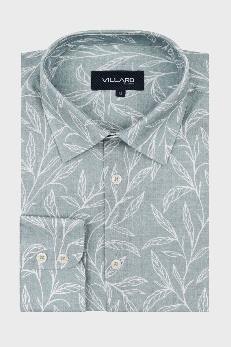 Niebieska koszula męska duży wzór roślinny | Villaro
