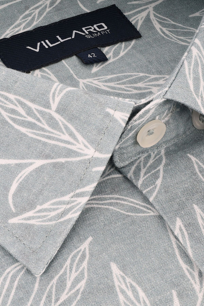 Niebieska koszula męska duży wzór roślinny | Villaro