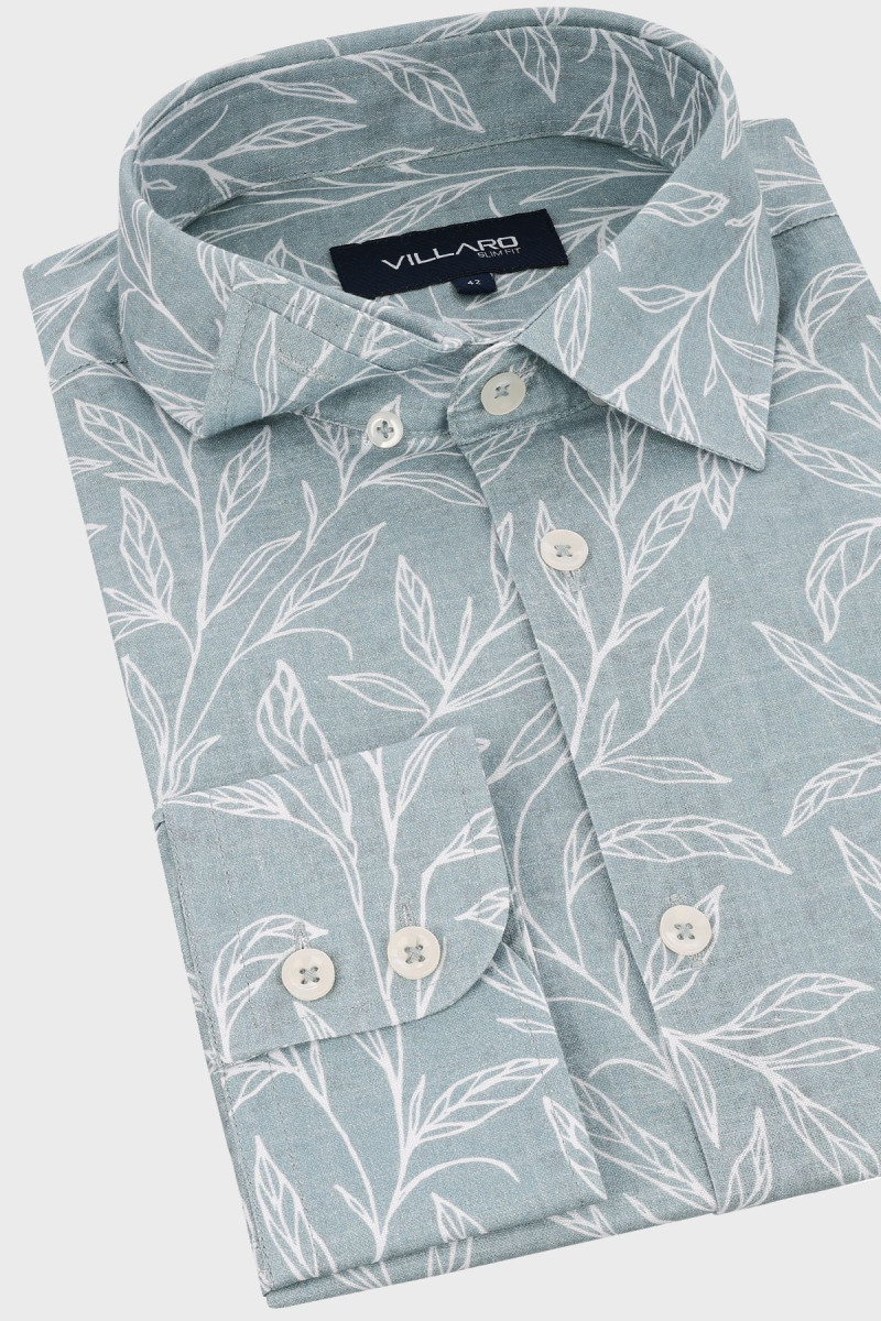 Niebieska koszula męska duży wzór roślinny | Villaro