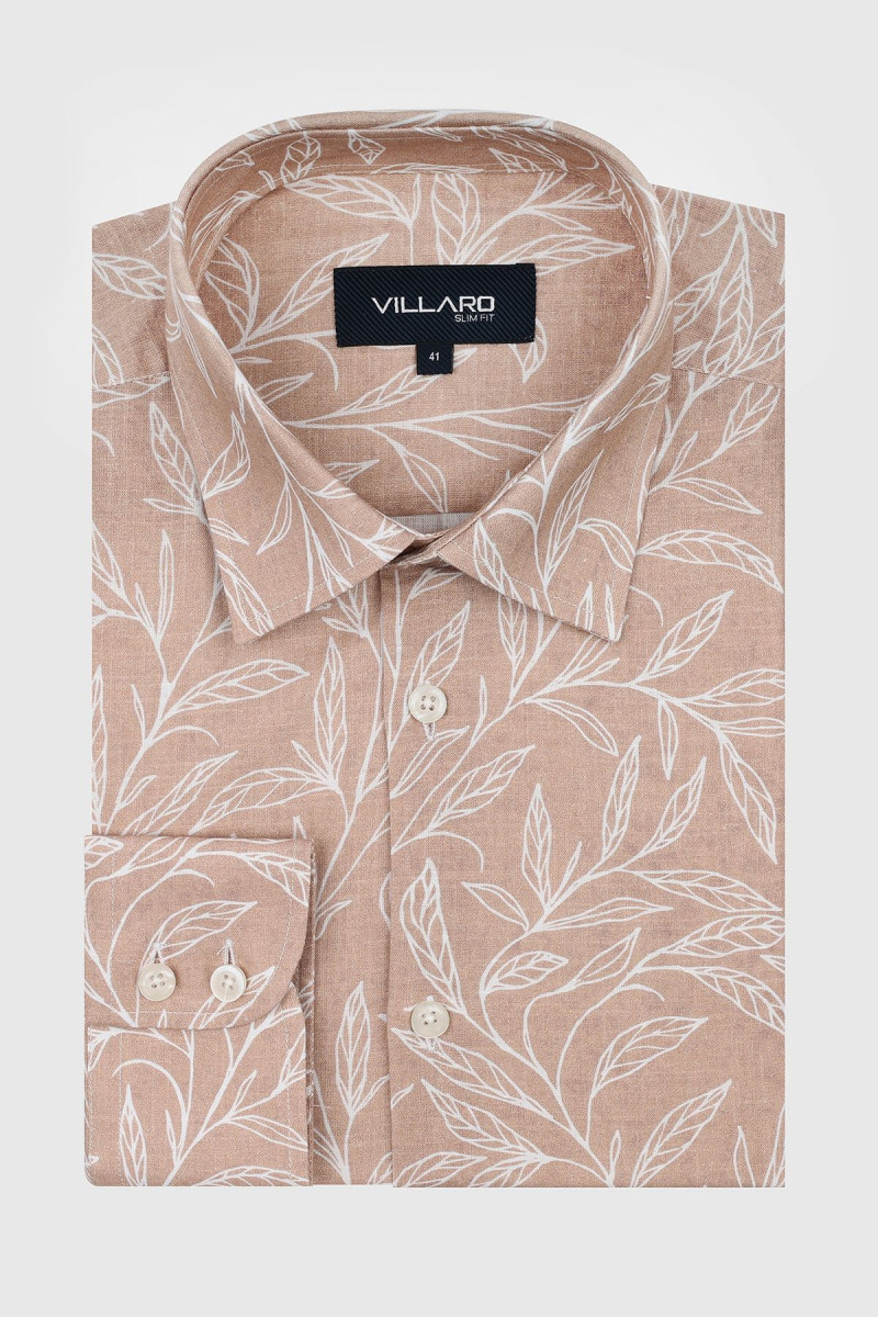 Pomarańczowa koszula męska duży wzór roślinny | Villaro