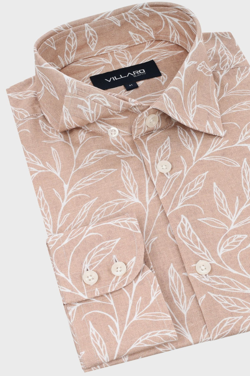 Pomarańczowa koszula męska duży wzór roślinny | Villaro