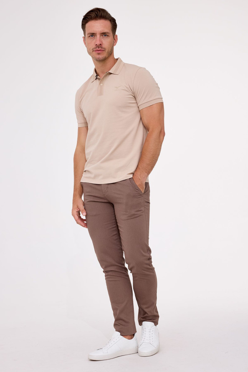 Stylowa koszulka polo Vimonte beżowa z zatrzaskowym guzikiem