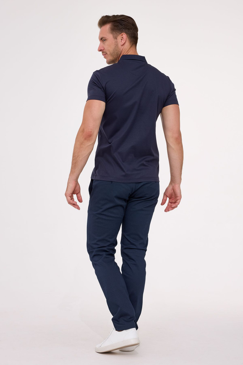 Granatowa koszulka męska polo jedwab | Villaro