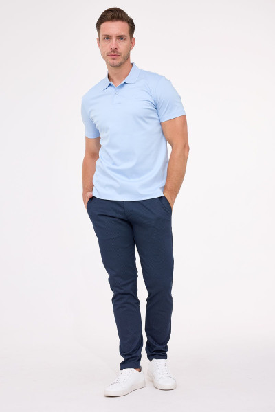 Niebieska Koszulka Męska Polo Jedwab