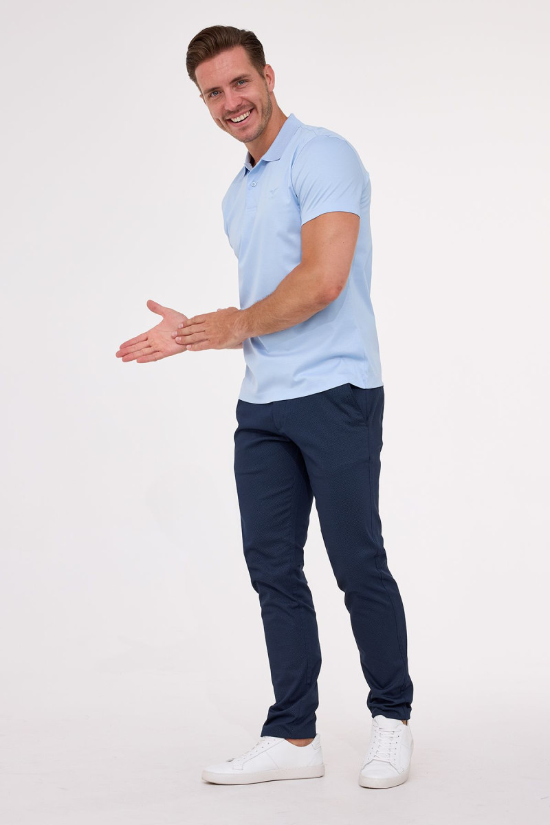 Niebieska koszulka męska polo jedwab | Villaro