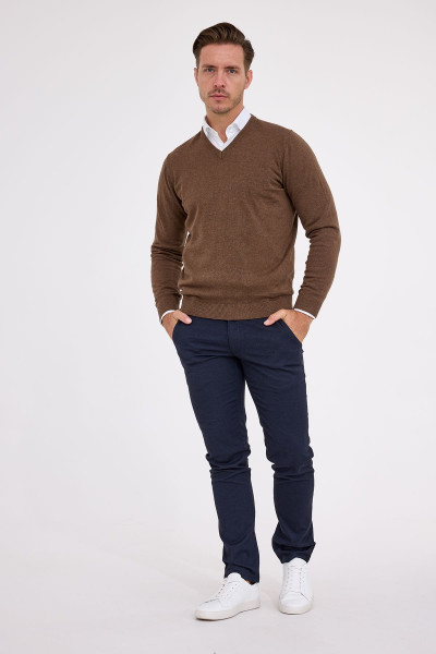 Brązowy Sweter Męski V-neck