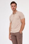Beżowa koszulka męska polo Vimonte z merceryzowanej bawełny premium
