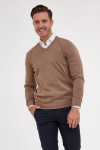 Beżowy sweter męski Villaro – klasyczny V-neck z bawełny