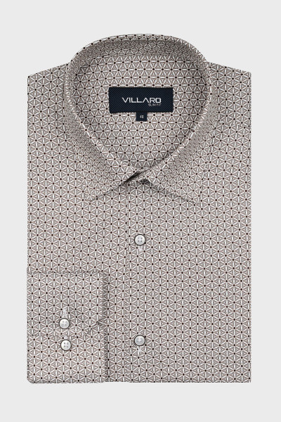 Beżowa koszula męska we wzór | Villaro
