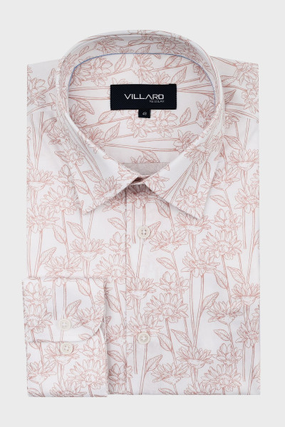 Koszula męska beżowy wzór roślinny | Villaro