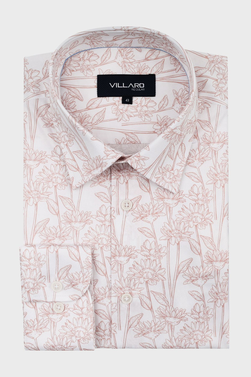 Koszula męska beżowy wzór roślinny | Villaro