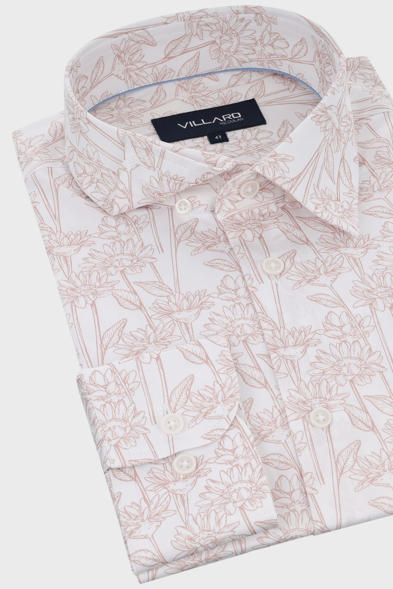 Koszula męska beżowy wzór roślinny | Villaro