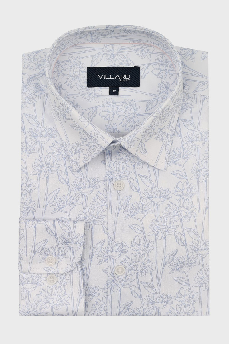 Koszula męska niebieski wzór roślinny | Villaro