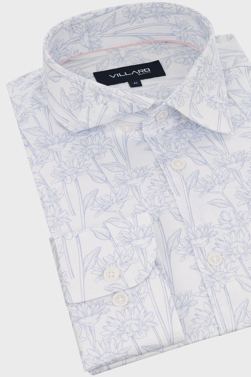Koszula męska niebieski wzór roślinny | Villaro