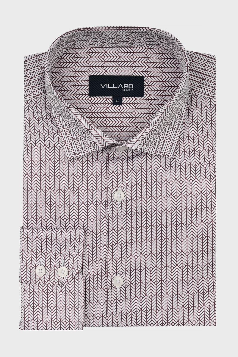 Brązowa koszula męska we wzór geometryczny | Villaro