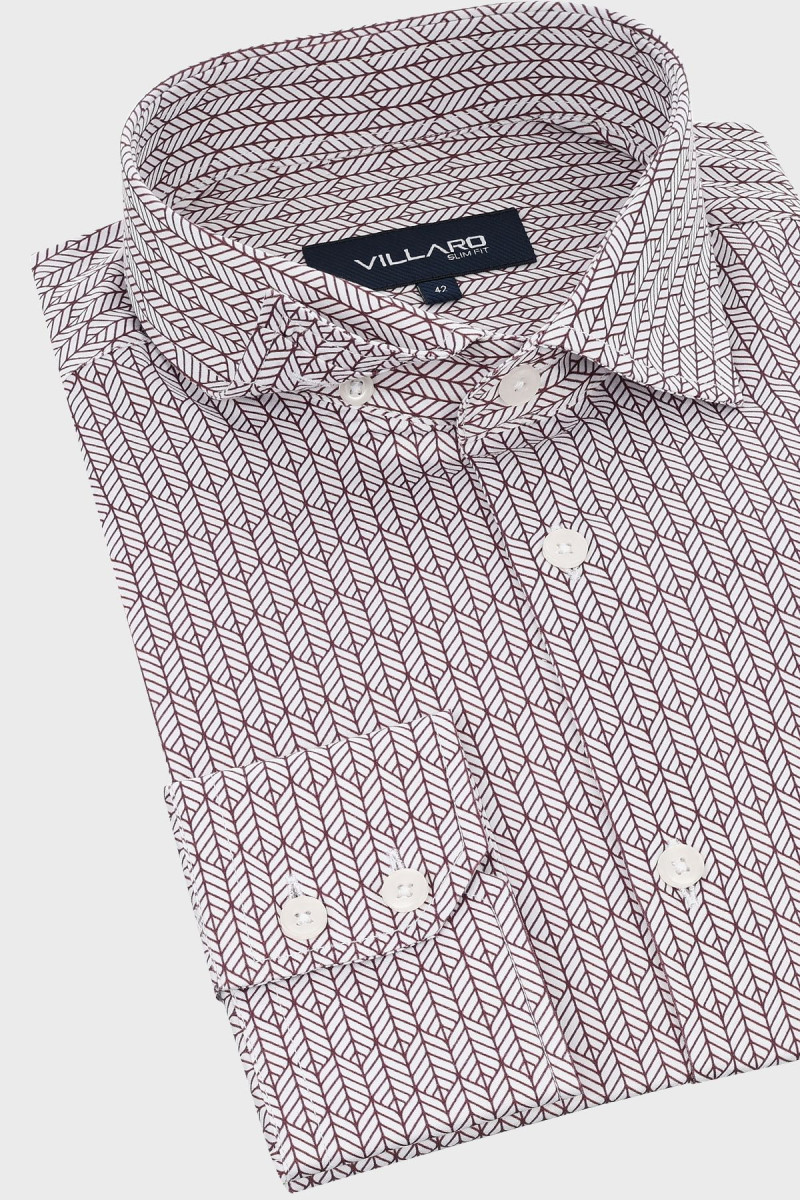 Brązowa koszula męska we wzór geometryczny | Villaro