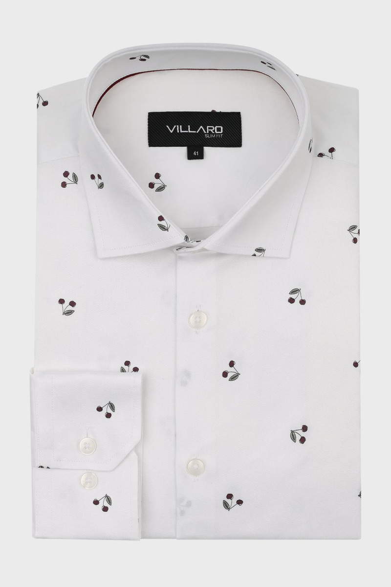 Biała koszula męska wzór wisienki | Villaro
