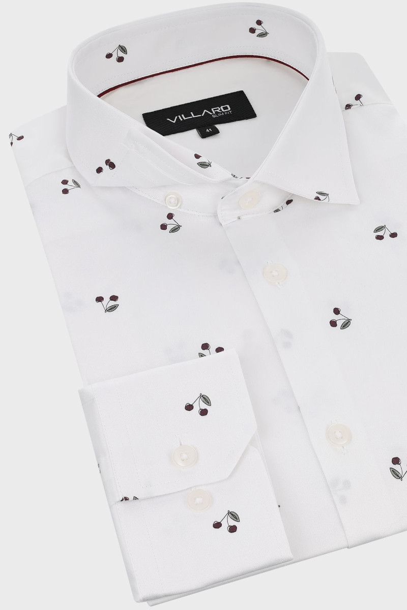 Biała koszula męska wzór wisienki | Villaro