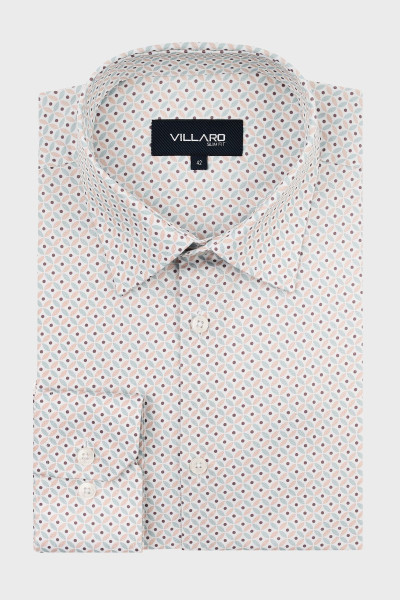 Beżowa koszula męska motyw geometryczny | Villaro