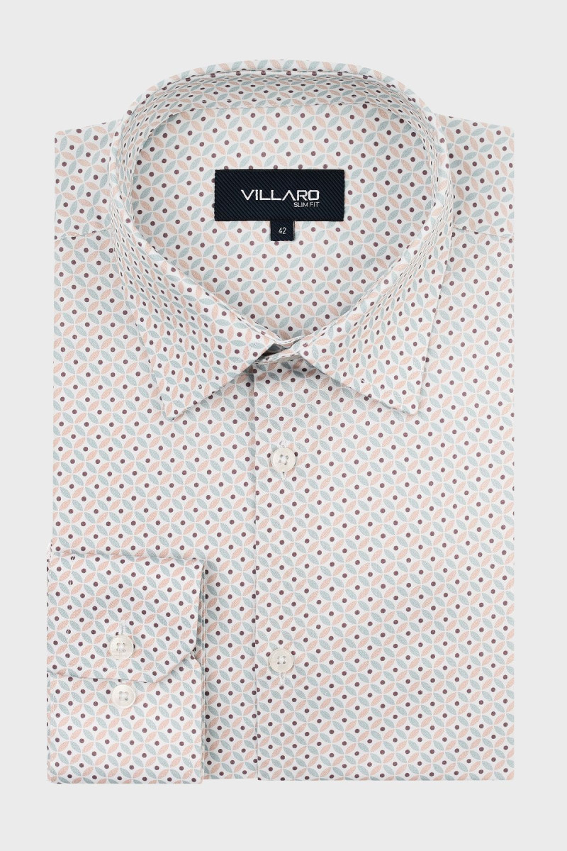 Beżowa koszula męska motyw geometryczny | Villaro