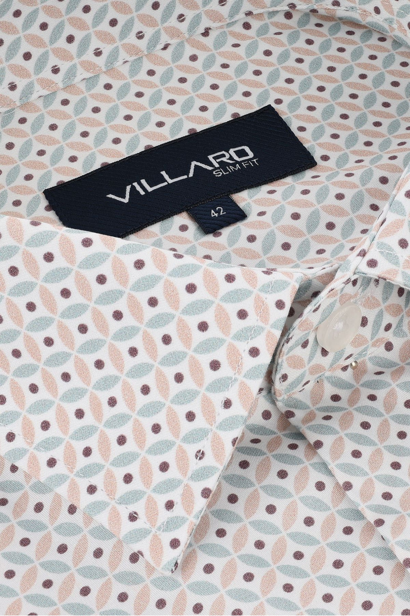 Beżowa koszula męska motyw geometryczny | Villaro