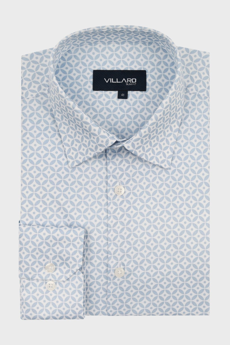 Niebieska koszula męska motyw geometryczny | Villaro