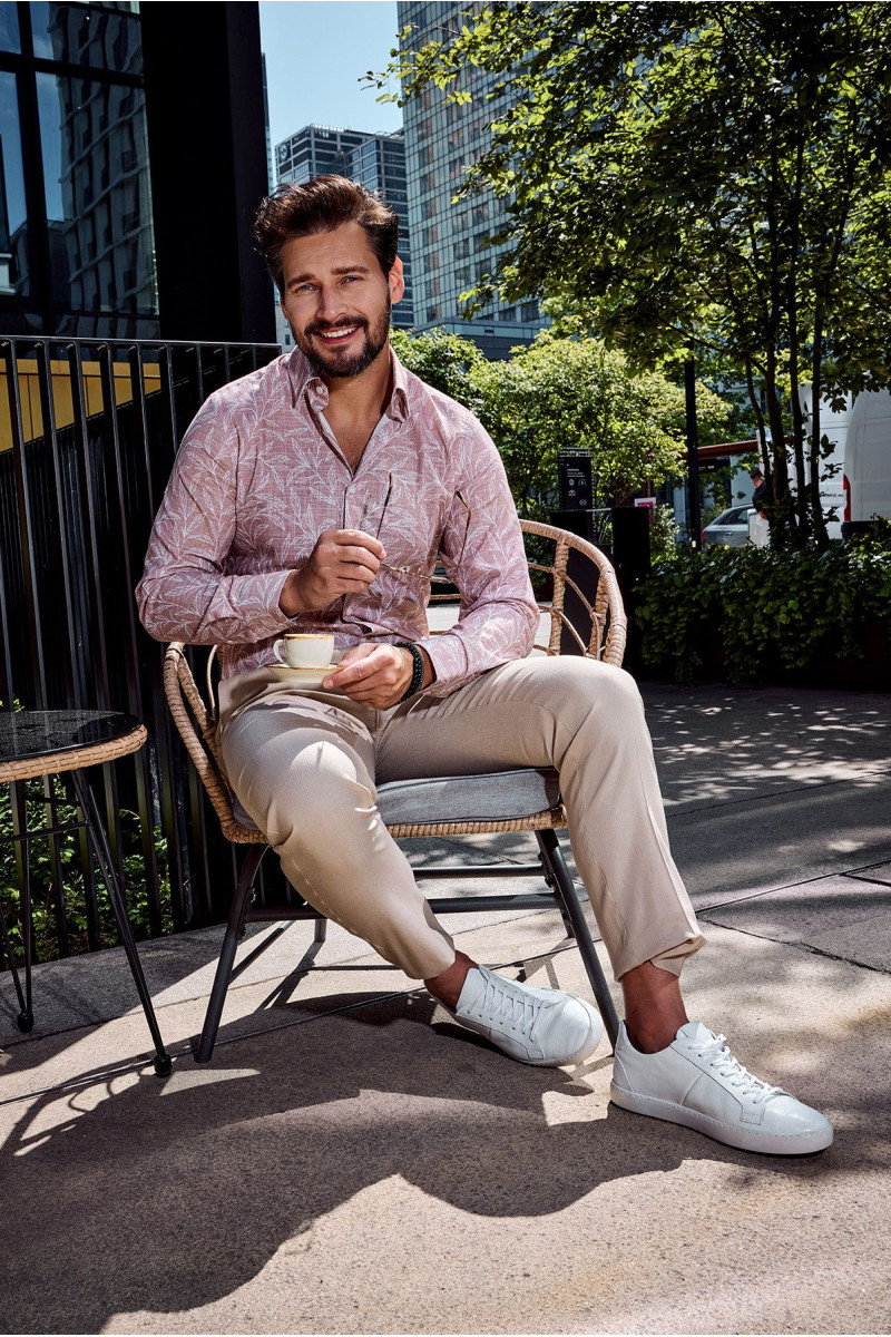 Pomarańczowa koszula męska duży wzór roślinny | Villaro