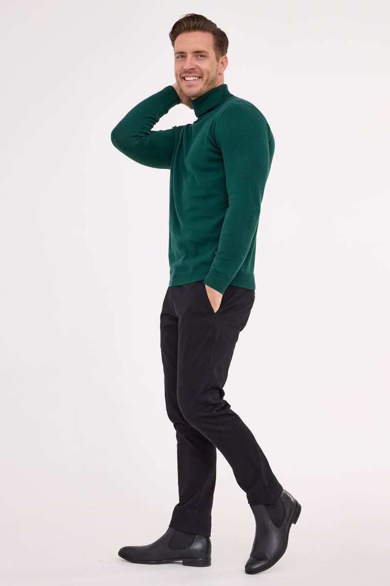 Zielony sweter męski golf Villaro – elegancki model z bawełny