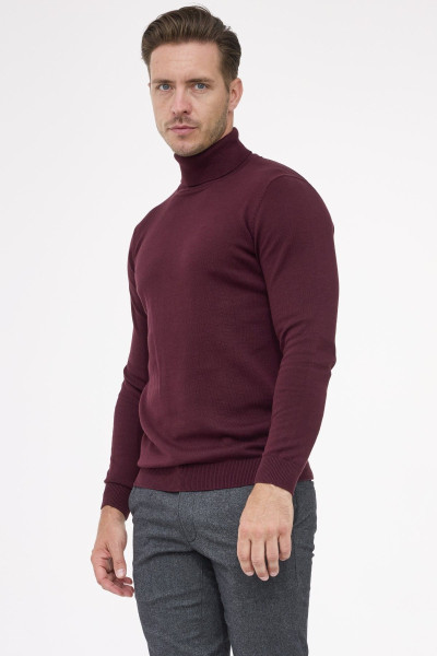 Bordowy sweter męski golf Villaro – elegancki model z bawełny