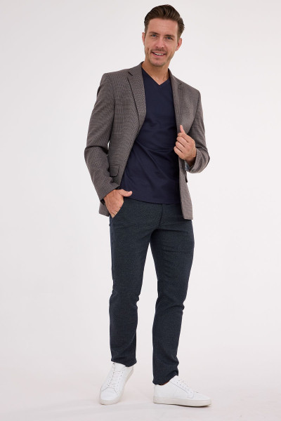 granatowe spodnie męskie chinosy VILLARO slim fit melanż