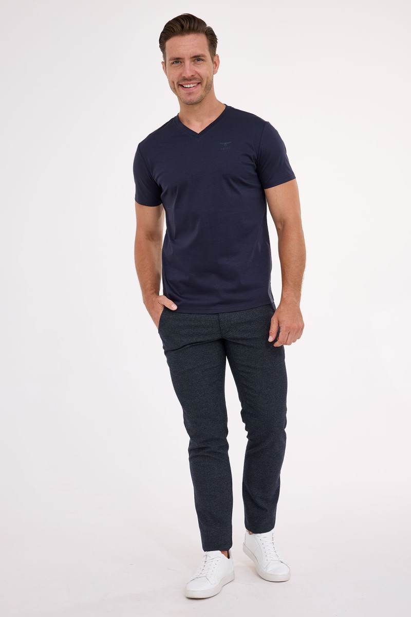 spodnie chinosy granatowe VILLARO z melanżową fakturą