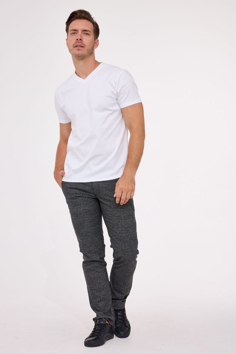 Chinosy męskie VILLARO szare – wzór krata, bawełna z elastanem