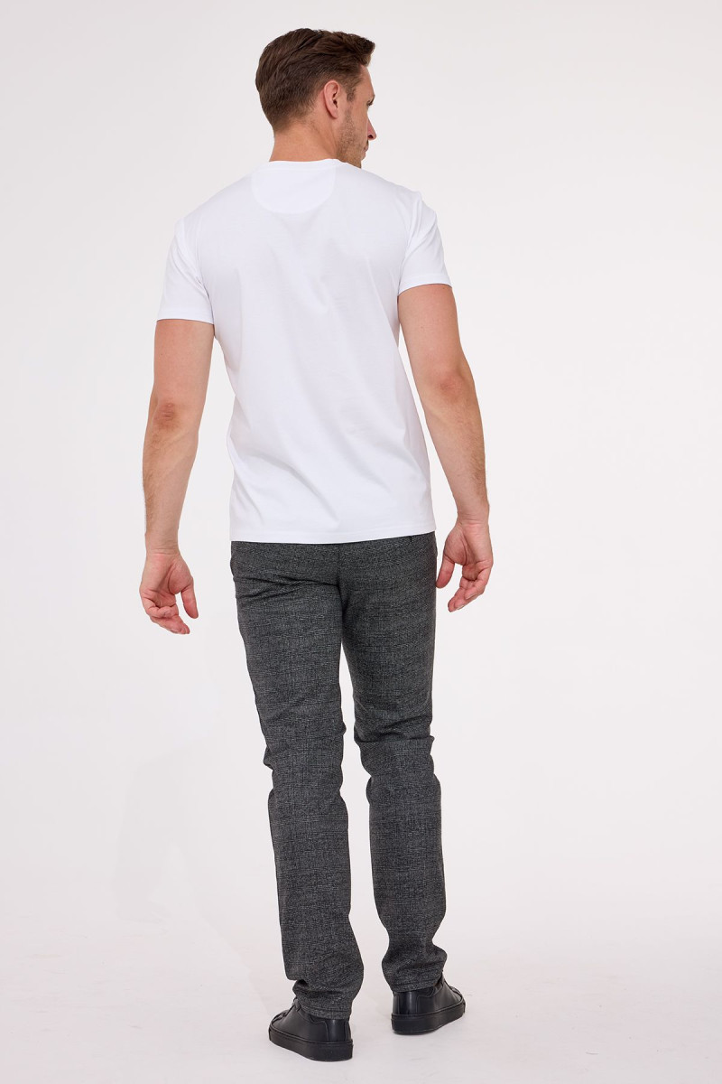 Szare chinosy męskie VILLARO w kratę – widok z tyłu