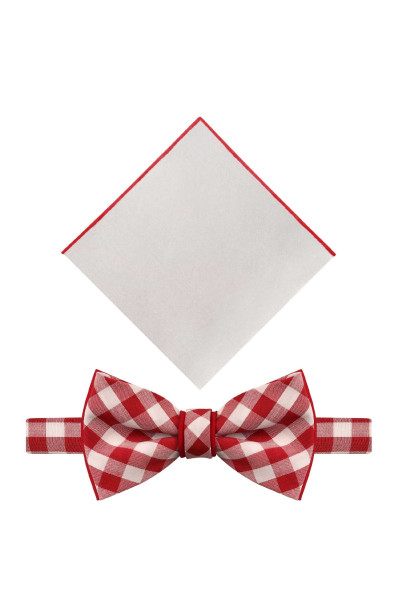 Mucha męska czerwona z poszetką białą