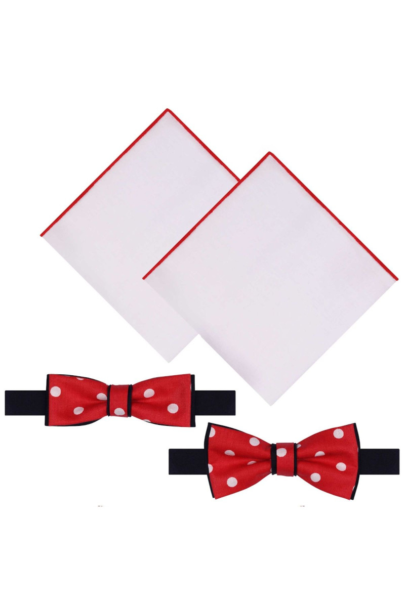 Zestaw czerwone muchy w białe kropki z poszetkami Villaro