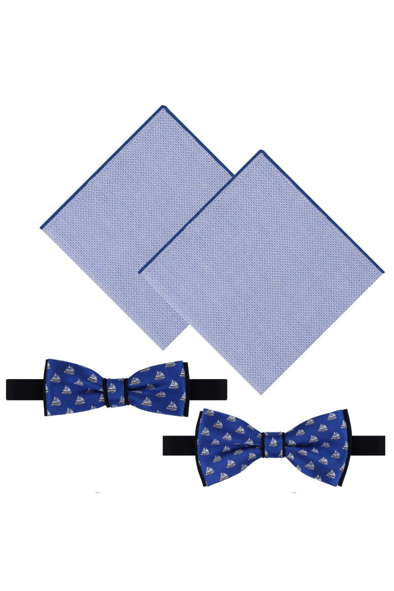 Granatowa mucha męska i chłopięca Villaro ADAM COLLECTION w biało-błękitne łódki