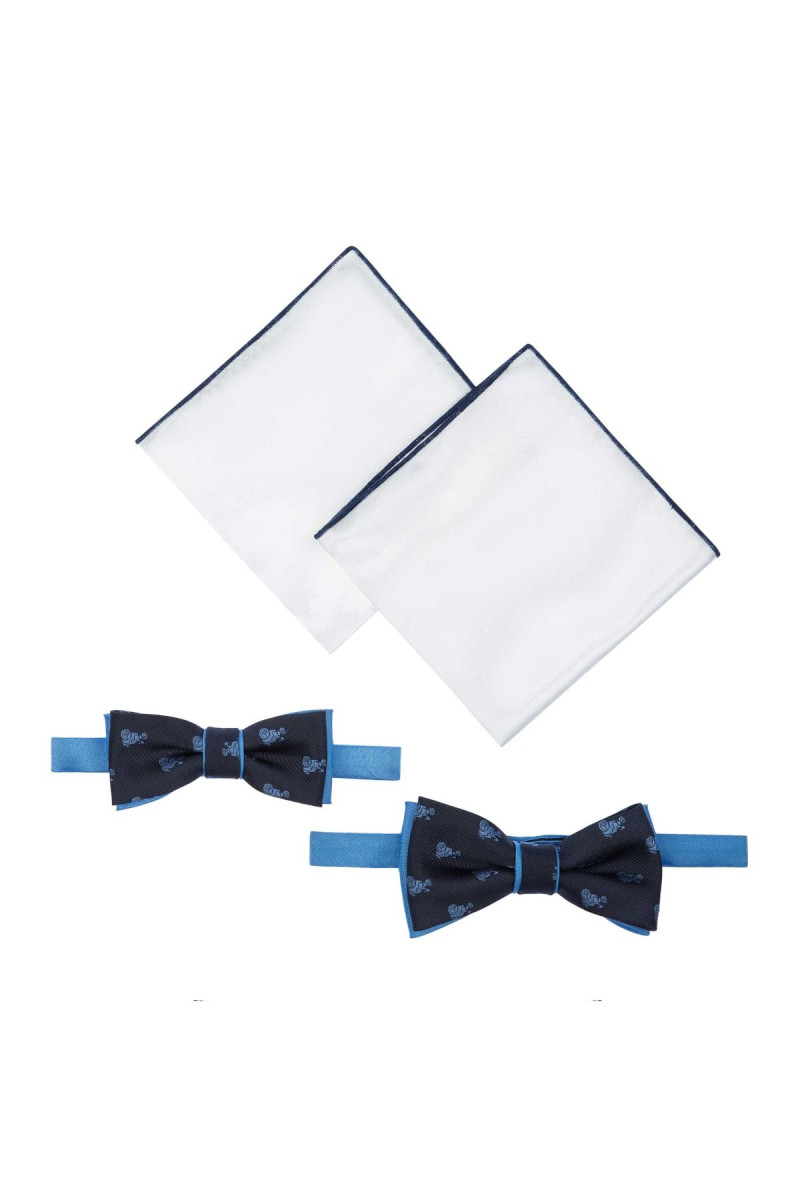 Granatowa mucha męska i chłopięca Villaro ADAM COLLECTION z błękitnymi motywami