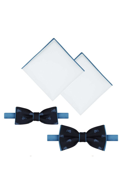 Granatowa mucha męska i chłopięca Villaro ADAM COLLECTION z błękitnymi motywami