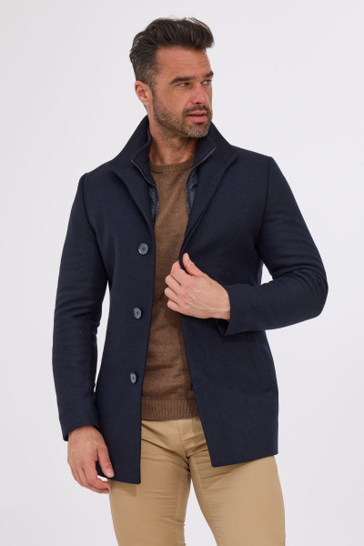 Granatowy płaszcz męski Villaro slim fit z podpinką