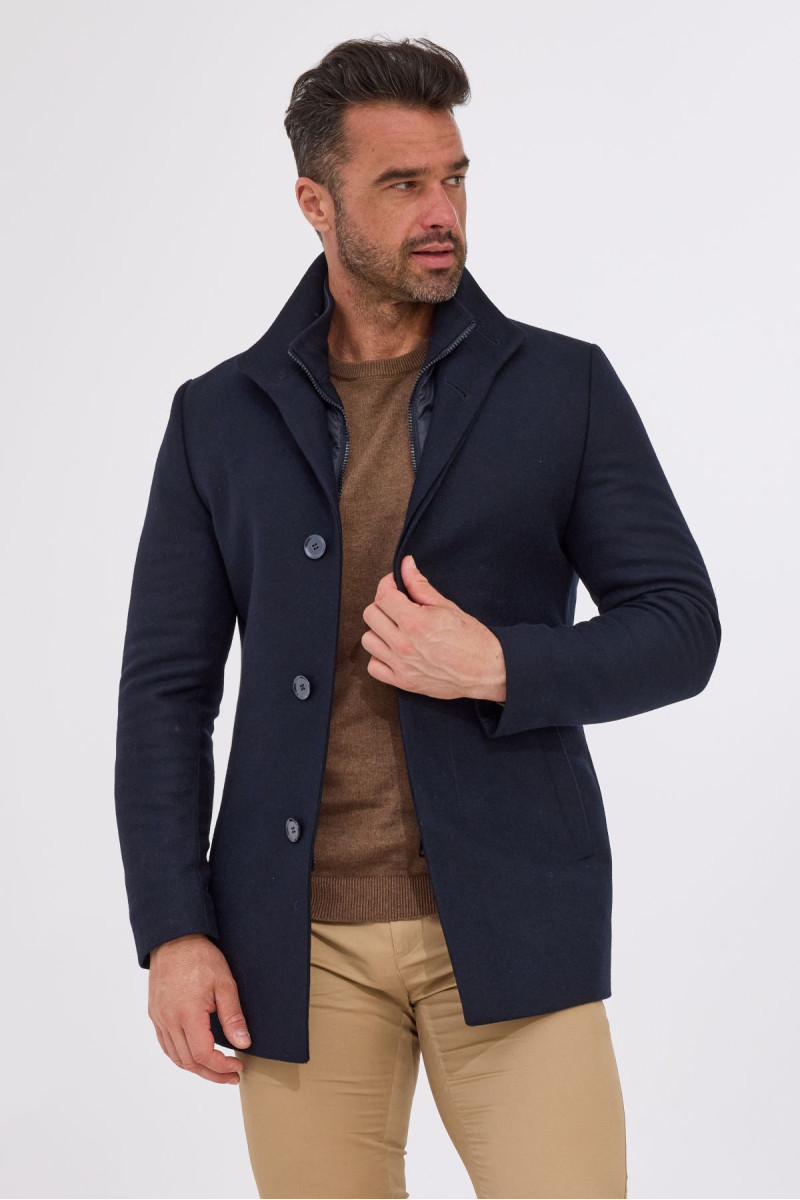 Granatowy płaszcz męski Villaro slim fit z podpinką