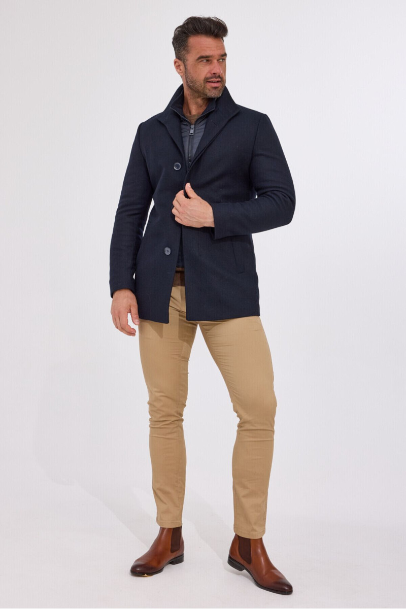 Granatowy płaszcz męski z podpinką wełna | Villaro
