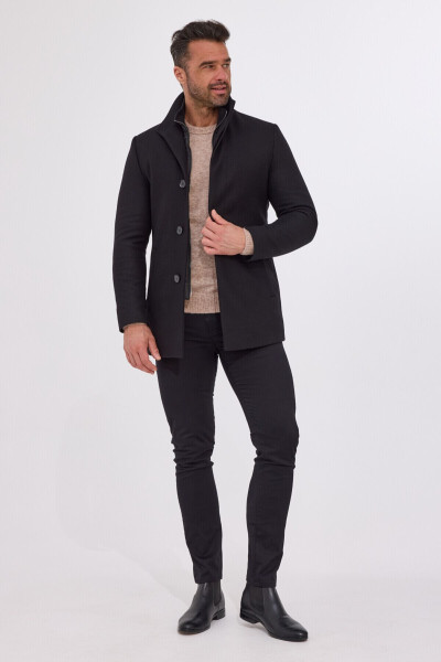 Czarny Płaszcz Męski z Podpinką Wełna
