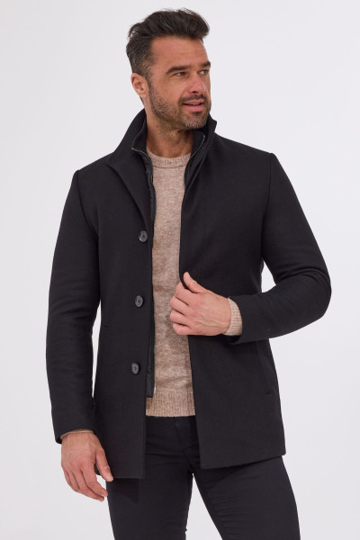 Czarny płaszcz męski Villaro slim fit z podpinką