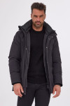 Czarna kurtka męska Villaro o prostym kroju z kapturem i stójką – elegancka, lekka i odporna na zagniecenia.