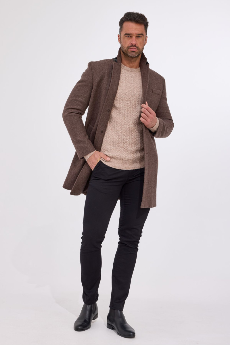 Brązowy płaszcz męski wełna wzór melanż | Villaro