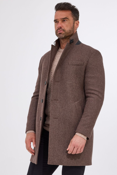 Brązowy płaszcz męski wełna wzór melanż | Villaro
