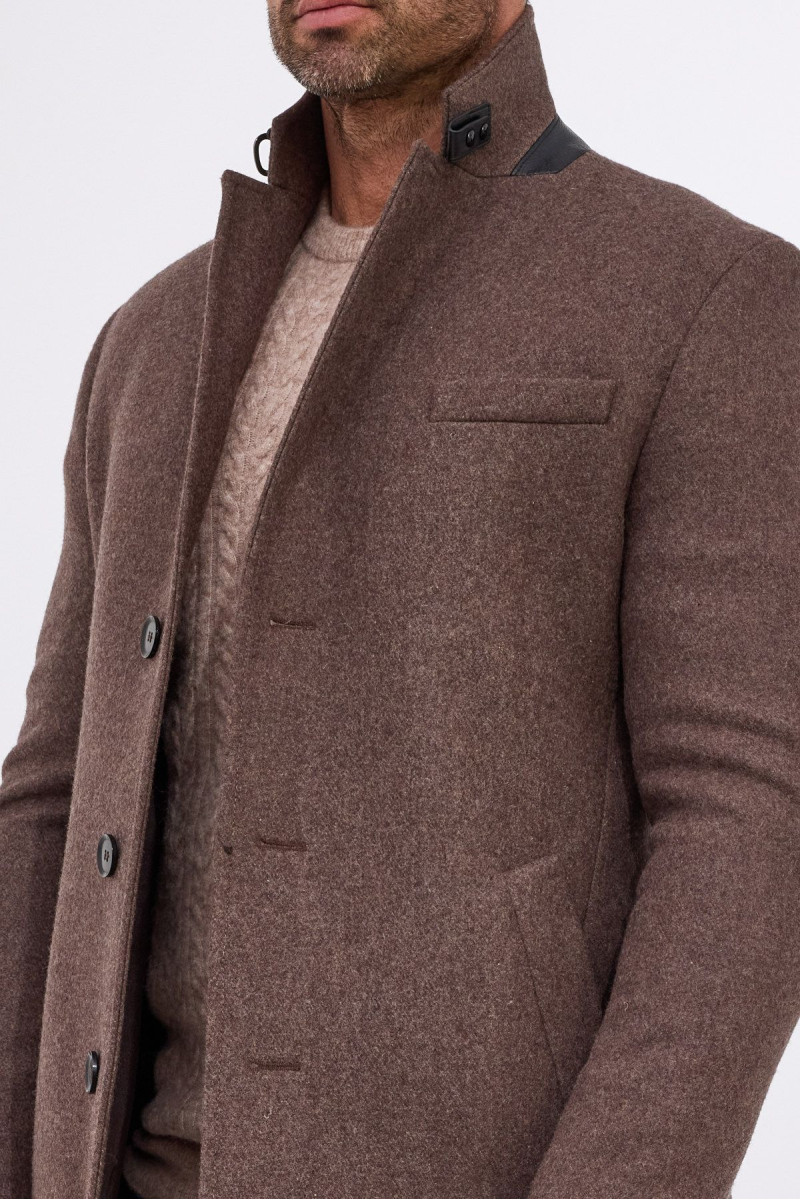 Brązowy płaszcz męski wełna wzór melanż | Villaro